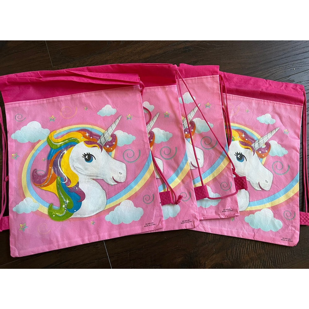 Lot 4 Unicorn Party Favors Bags Drawstring Gifts Bags For Kids Party Decoration